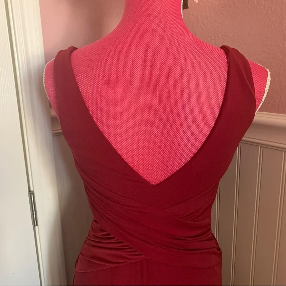 Red Stretchy Nylon Formal Gown with Gathered Waist, roughly size M - Picture 8 of 8